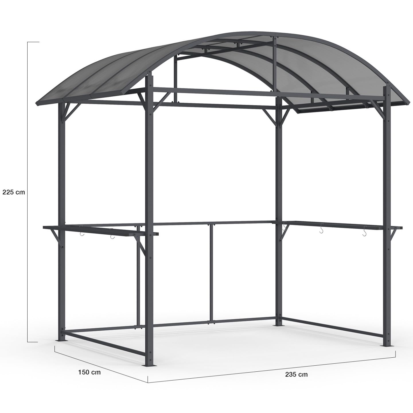 IDMarket - Abri pour Barbecue 240 x 150 x 220 cm avec étagères, en métal Gris et Toit en Polycarbonate