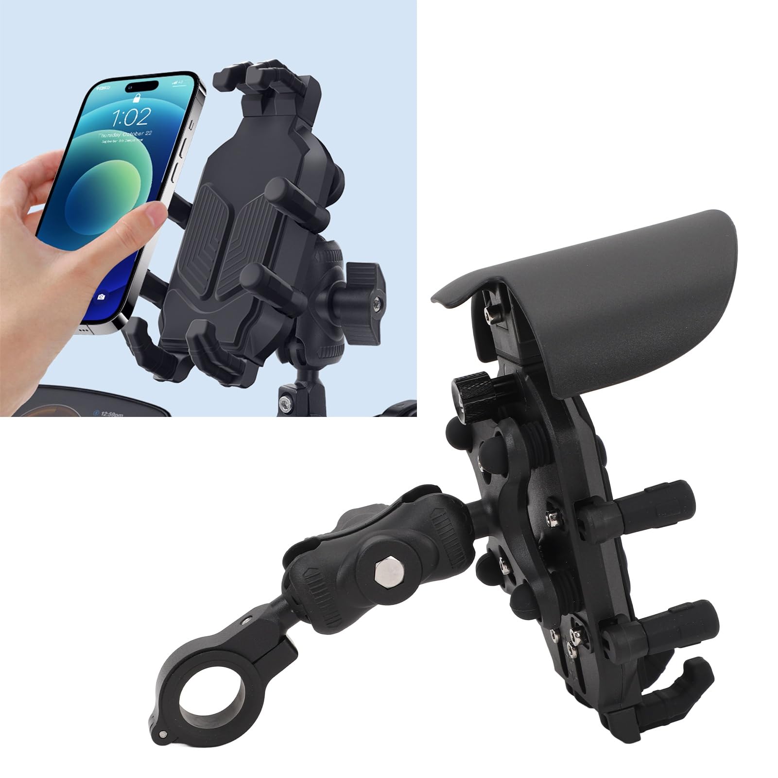 Supporto Sicuro per Telefono per Moto - Supporto antifurto con Cuscinetto in Silicone per Assorbimento degli Urti a 8 Artigli per Manubri da 11 a 27 mm, Ideale per