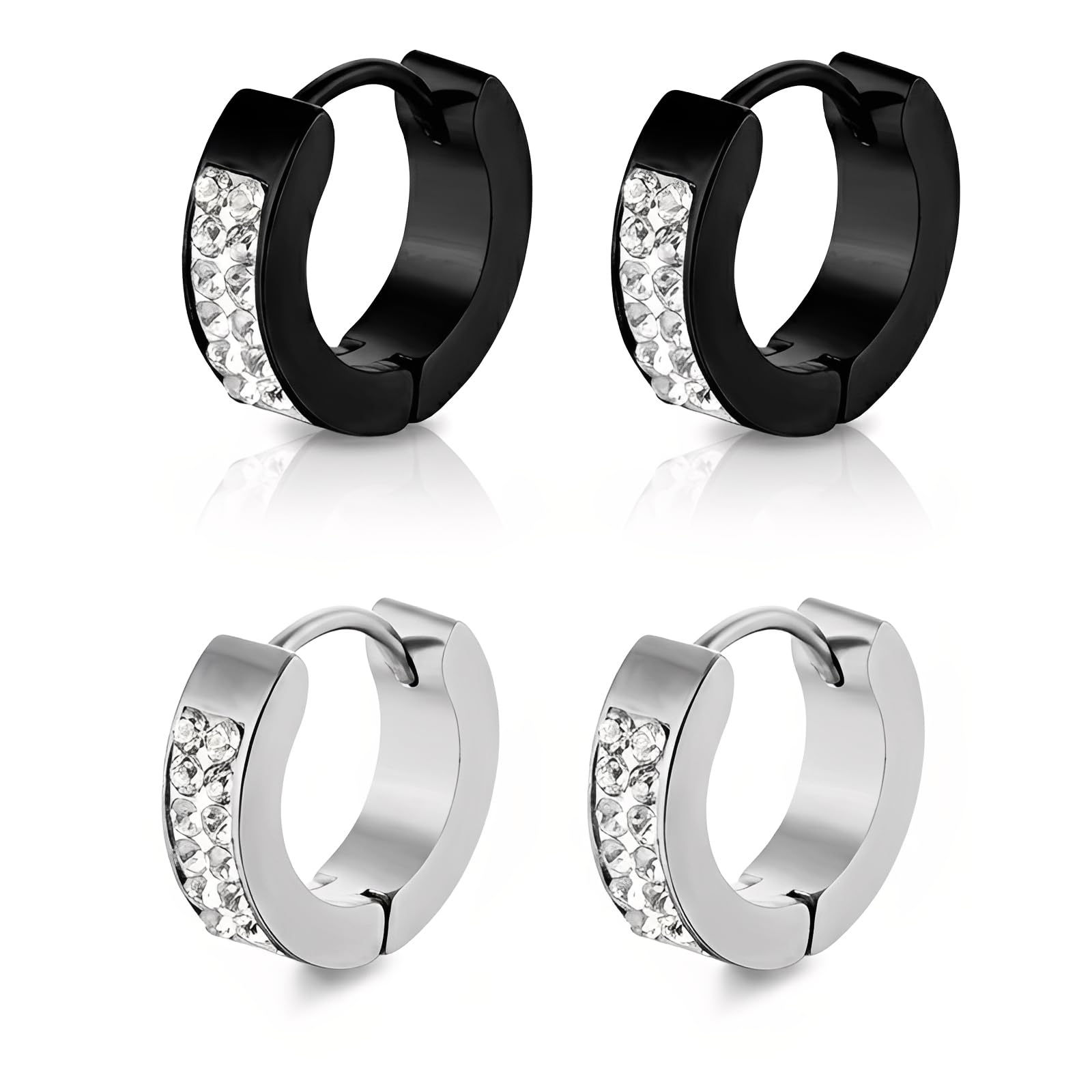 2 Paio Cerchio Piccoli In Acciaio Inossidabile Orecchino A Clip Neri Unici Acciaio Chirurgico Set Da 4Mm*9Mm