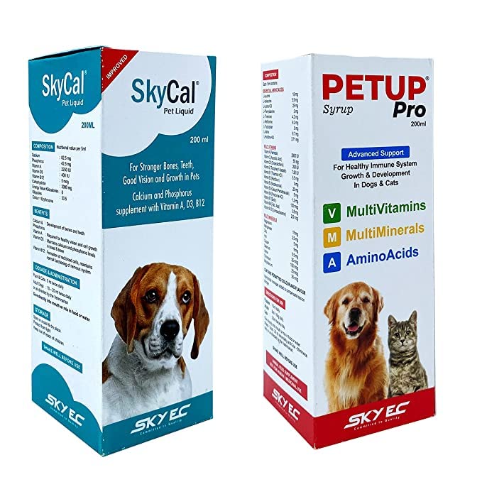 Combo of SkyCal Pet Liquid & Petup Pro Syrup| Multi-Vitamin Multi-Oxidant Multi-Minerals Amino Acids Supplement| Stronger Bones, Teeth, Good Vision & Growth in Pets|2X500 ML (B0BVVFH4V1) Amazon Price History, Amazon Price Tracker