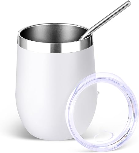 Miniatura 29 de Volhoply - Juego de 12 vasos de vino de 12 onzas con tapa, hechos de acero inoxidable con aislamiento al vacío de doble pared, vasos de vino sin