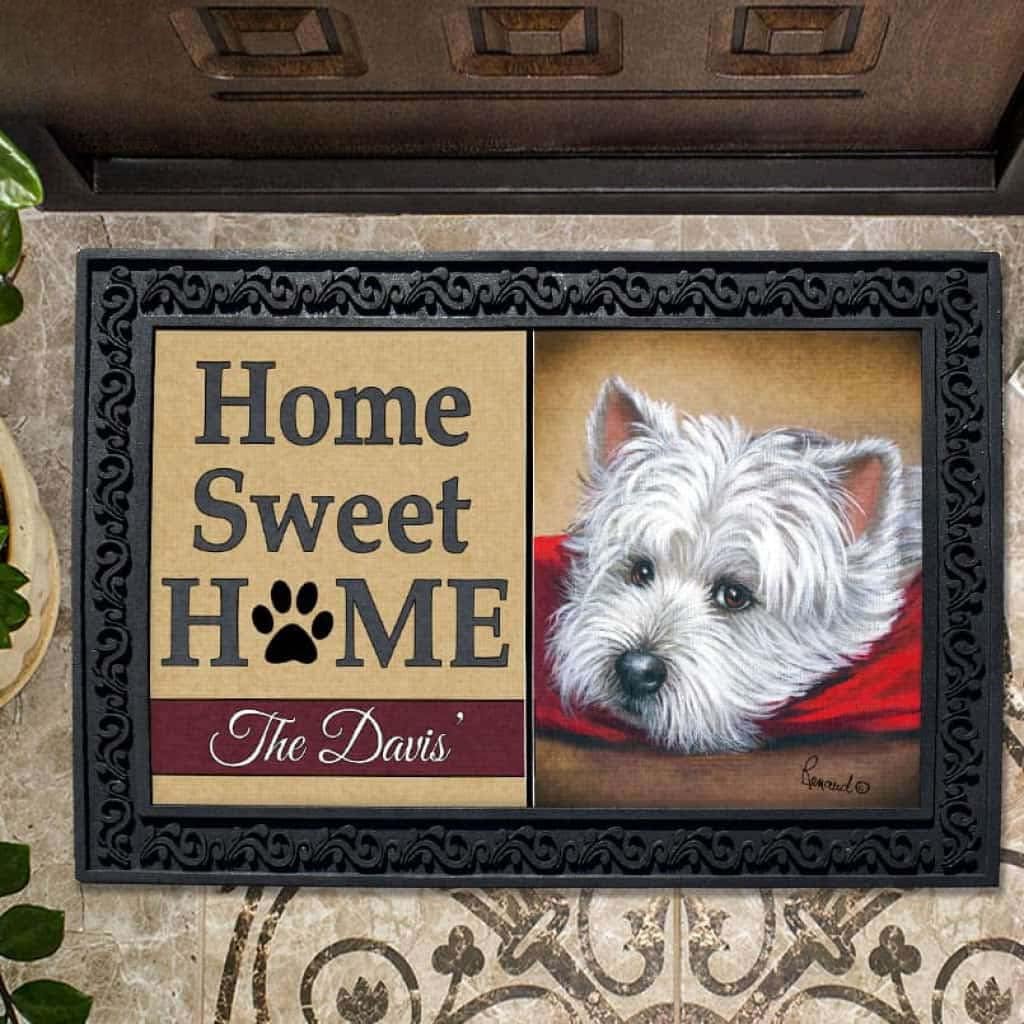 Tapis de porte personnalisé West Highland Terrier pour entrée de maison