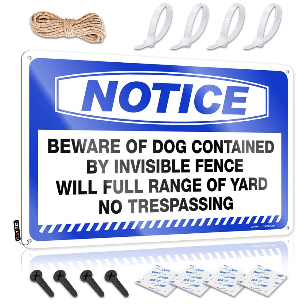 Cats Designer Tin Wall Decor | Notice Beware Of Dog Contained By Invisible Fence Decorative For Playroom Living Room(20X30CM)