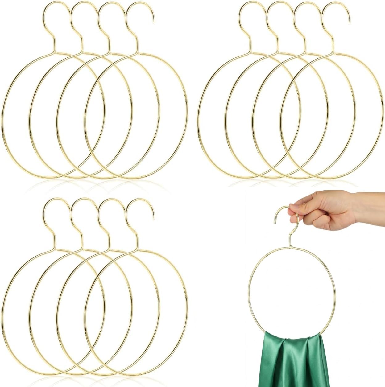 Cabilock Organizadores de bufandas, 16 ganchos circulares, anillo de toalla dorado, clip de corbata dorado, colgador de ropa para el hogar, para armario, bufanda, anillo, colgador de bufanda,