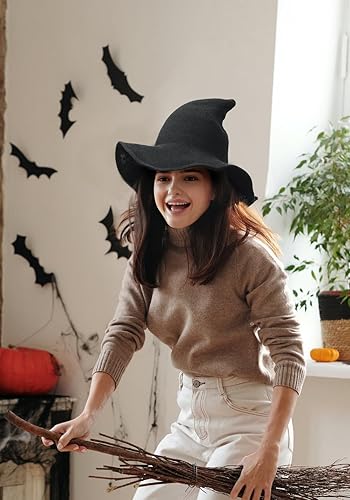 Miniatura 5 de DAZCOS Sombrero de bruja de punto multicolor transpirable de ala ancha plegable para mujer, disfraz de Navidad