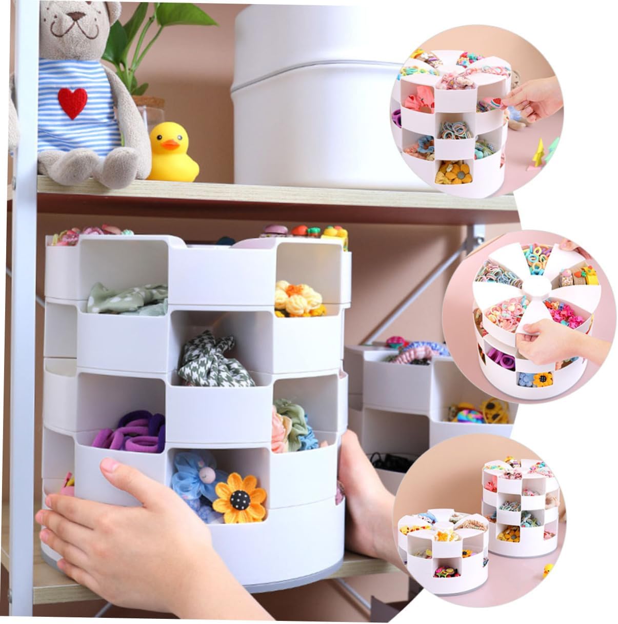 NOLITOY 25grids Sturdy Hair Accessories Box Rotatable Organizer Capacity Boys and Girls Hair Tie Storage Jewelry Case for Girls