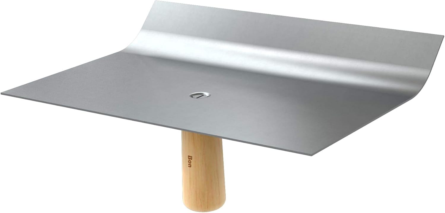 Bon Curved Top Hawk Stainless Steel 12 in. x 8 in. with Wood Handle and Callous Preventer for Smooth Troweling