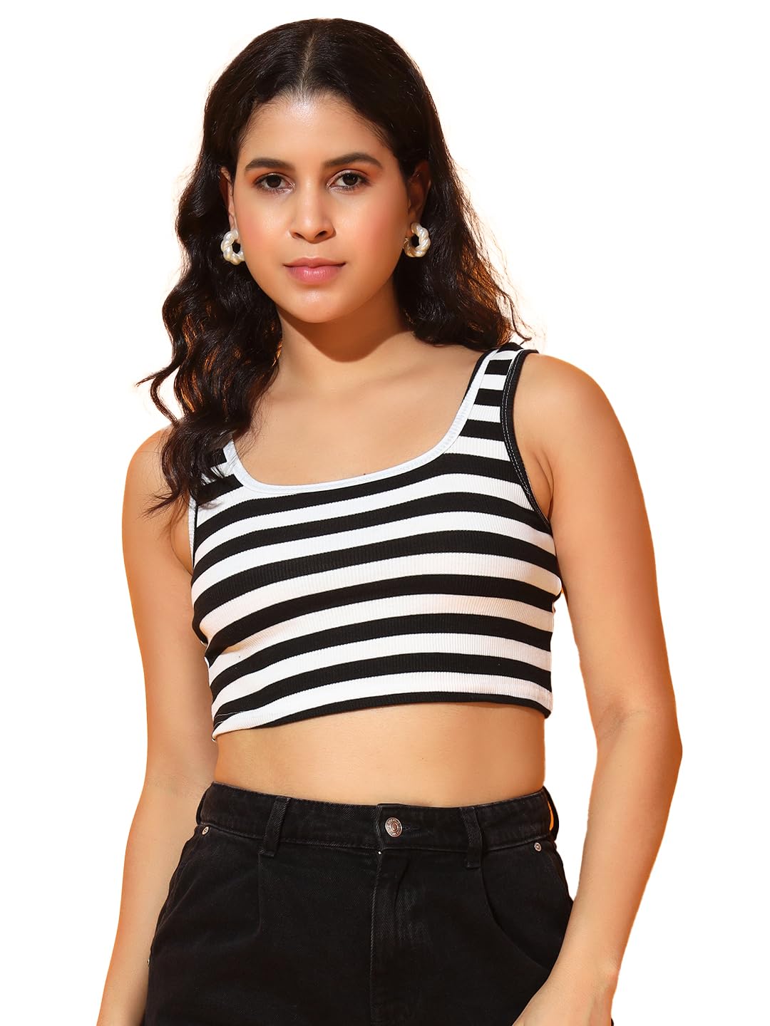 Istyle Can Women's & Girls' Striped Ribbed Square Neck Slim Fit Crop Tank Tops | Solid, Square Neck, Sleeveless, Crop, Gym, Casual-picture-24