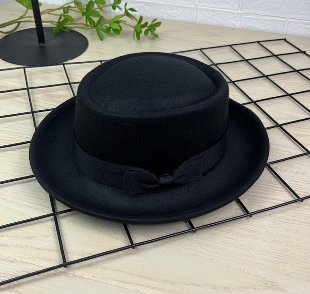 Chapeau de Pork Pie pour Homme et Femme - Casquette de Bateau en Feutre à Dessus Plat - Chapeau Fedora Derby (circonférence de la 56 à 58 cm)