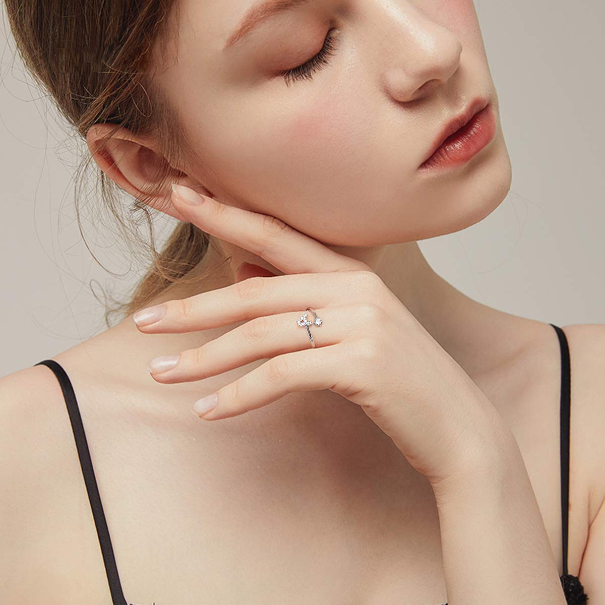 CRYSLOVE Anello da Donna Iniziale in Argento 925 Dalla A Alla Z di Anello Aperto Regolabile Lettera Captiale Argento,Regalo di Compleanno per la Festa Della Mamma