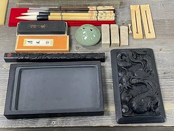 Amazon.co.jp: 高級書道具セット 筆墨函 中国 硯 筆 墨 文鎮 龍 香