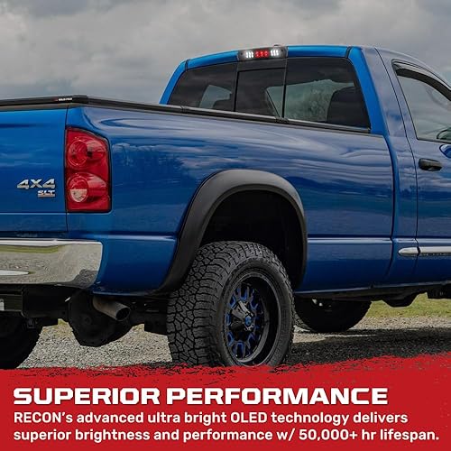 Miniatura 8 de RECON - Compatible con RAM 1500 2002-2008 y RAM 25003500 2003-2009 - Kit de 3 luz de freno LED ahumada con luces de carga blancas en lente ahumada