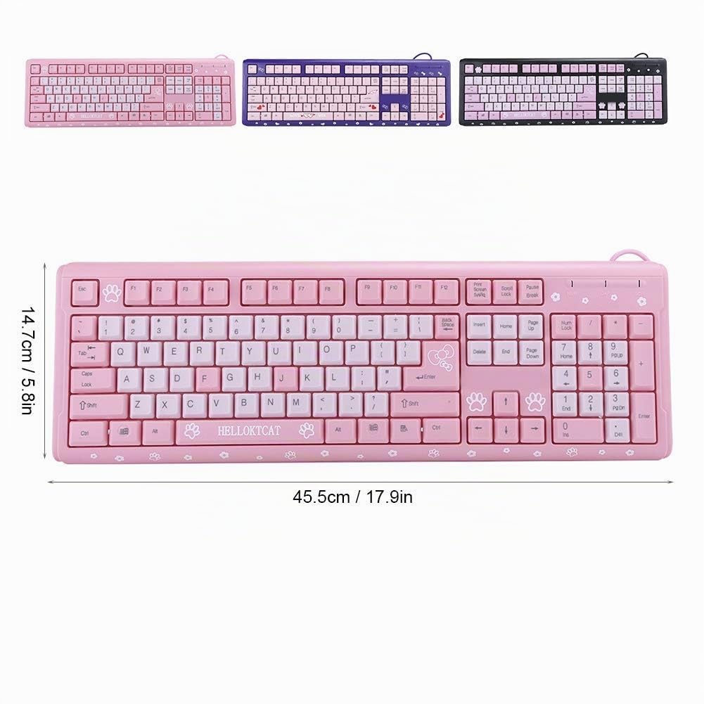Tastiera rosa, tastiera ergonomica cablata USB ultra sottile, tastiera da gioco inglese carina per PC, laptop, desktop (rosa)