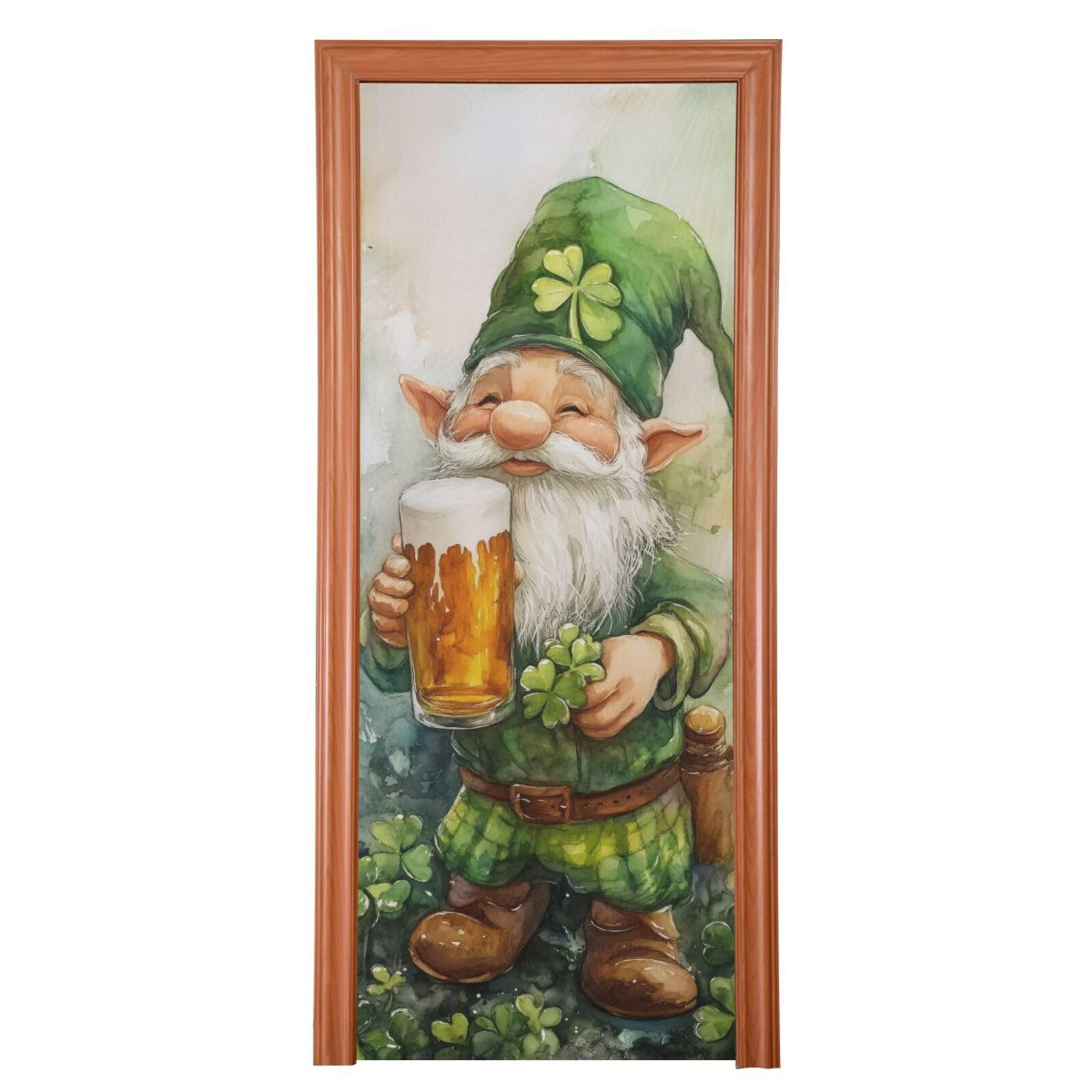 FLildon Gnome Beer St Patrick's Day Door Cover Decoration, Party Accessory Porch Decor for Festive Ornament Room Door Covers 35 x 79 Inch
