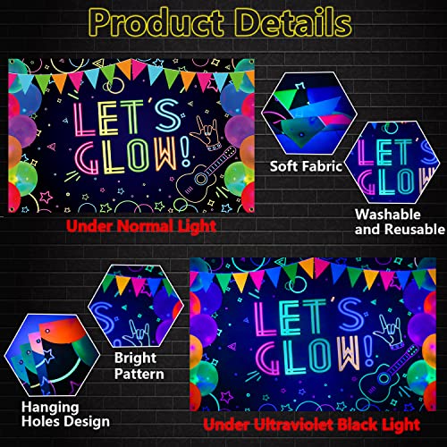 190 Pcs Neon Glow Birthday Party Supplies - Let's Glow Backdrop Banner, Tablecloth, Glow In The Dark Balloons, Glow Sticks, Bracelet Connectors, Glasses And Headband For Kid Neon Party Decorations #TOP2