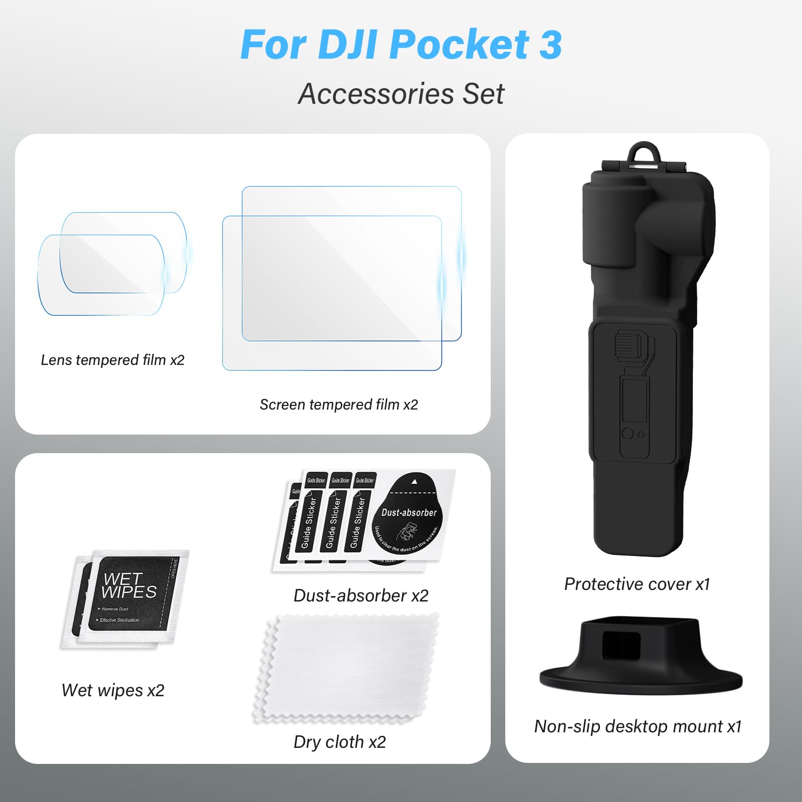 TYUANDOUER Protective Case for DJI Osmo Pocket 3 Creator Combo, Portable Gimbal Cover with Camera Lens Cap & Tempered Glass Screen Protector Lens Protector & Desktop Mount for DJI Pocket 3 - Black