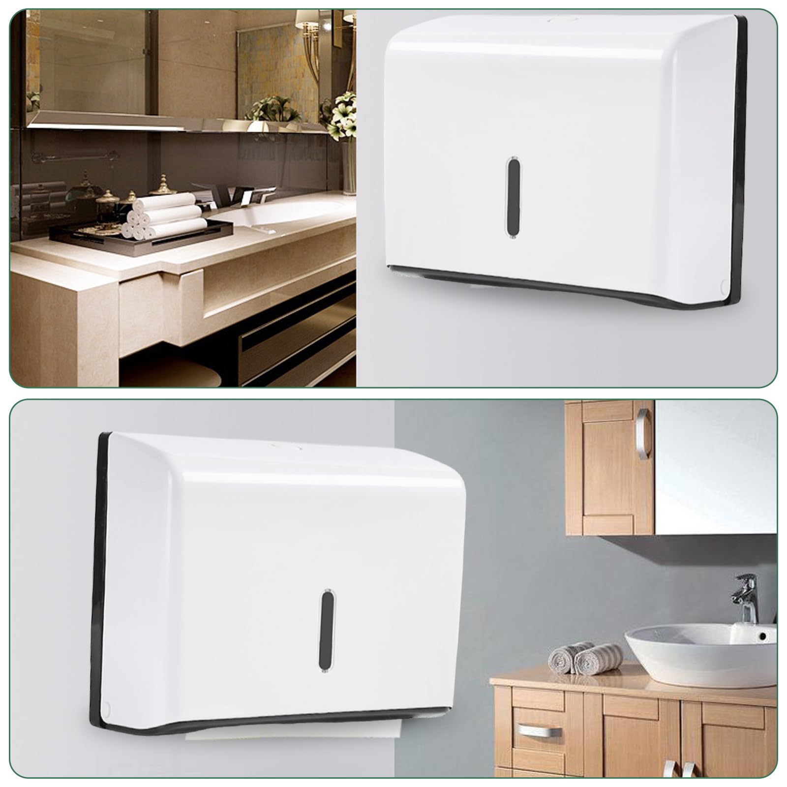 Dispenser di asciugamani di carta senza foratura, dispenser per asciugamani di carta, 26 x 19,5 cm, porta asciugamani di carta, per centri commerciali, hotel, uffici, bianco