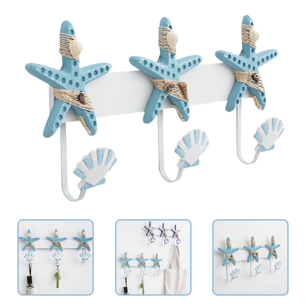Perchero Práctico para Embellecer el Hogar y Pasillos Gancho Estilo Mediterráneo de Pared Colgante con Diseño de Figura Marina, Material Mdf y Hierro