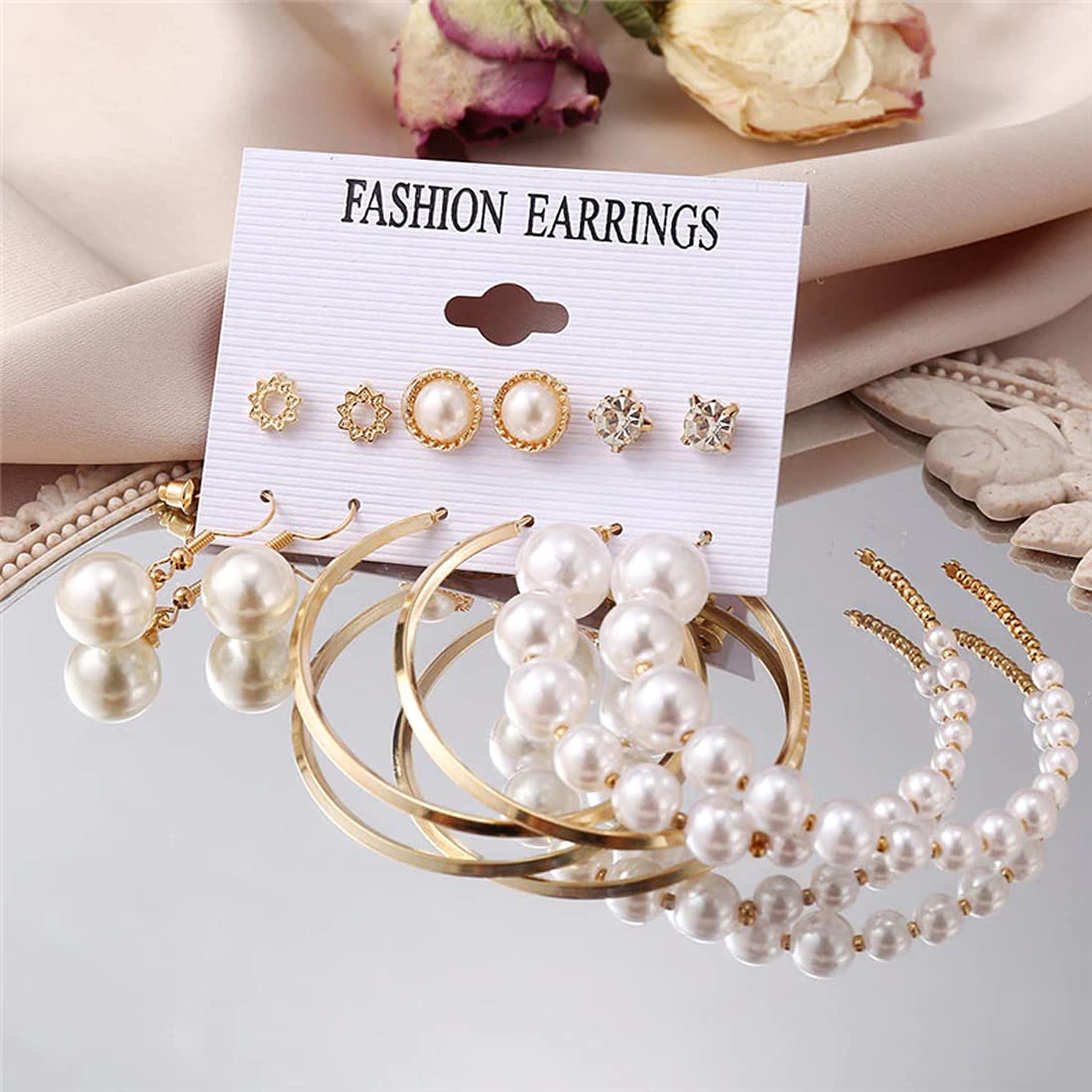 Plated Toned Pearl Earrings Combo Set