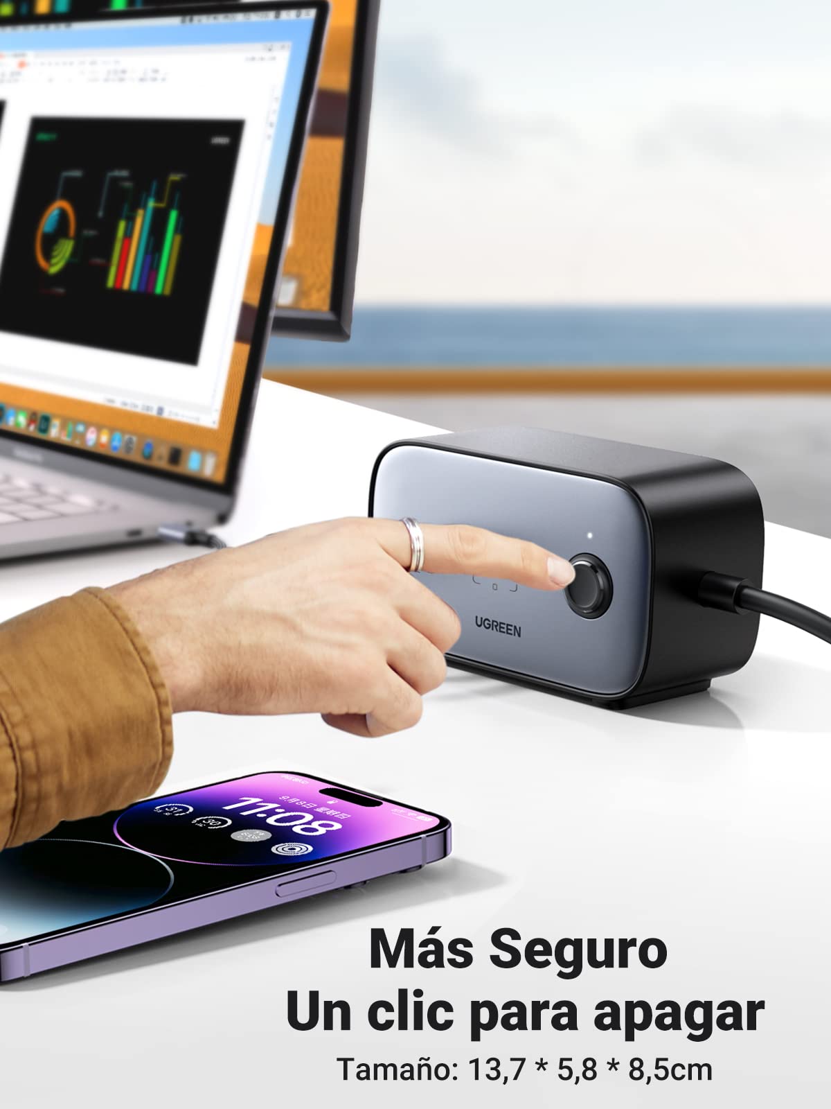 UGREEN DigiNest Cube 6 en 1 - Regleta USB (2 enchufes con 100 W, 4 Puertos USB C y USB, Toma eléctrica con Interruptor y 1,8 m, Cable de alimentación