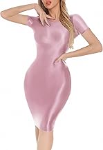[Maeau] ボディコン 光沢 ワンピース レディース セクシー タイトドレス 透け感 Aライン 半袖 膝丈 シースル コスプレ 大人 コスチューム 仮装 パーティー ハロウィン クラブ