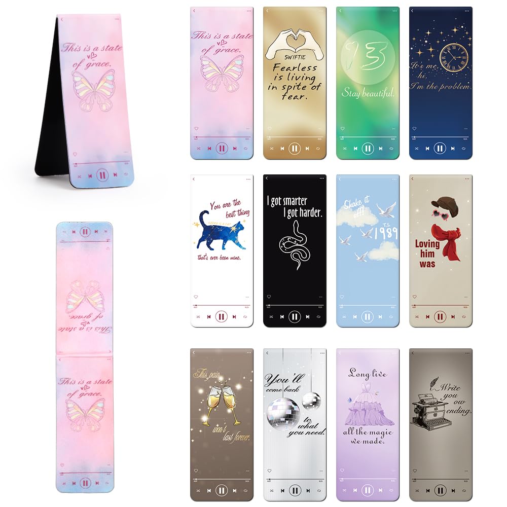 FIDWALL 12pcs Magnetic Bookmarks, Music-Inspired Foldable Book Marks, Aesthetic Magnetic Page Clips