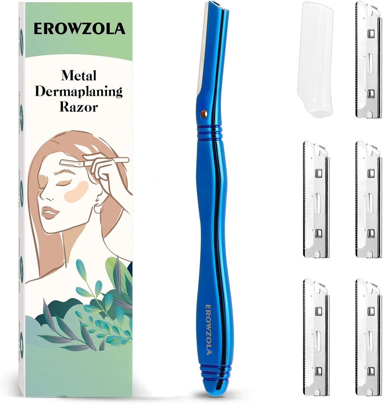 EROWZOLA Dermaplane Razor for Women Face with 6 Refill Blades, Dermaplaning Tool Face Razors for Removes Facial Hair, Peach Fuzz, Reusable Metal Handle Eyebrow Razor (Blue) EROWZOLA Dermaplane Razor for Women Face with 6 Refill Blades, Dermaplaning Tool Face Razors for Removes Facial Hair, Peach Fuzz, Reusable Metal Handle Eyebrow Razor (Blue)