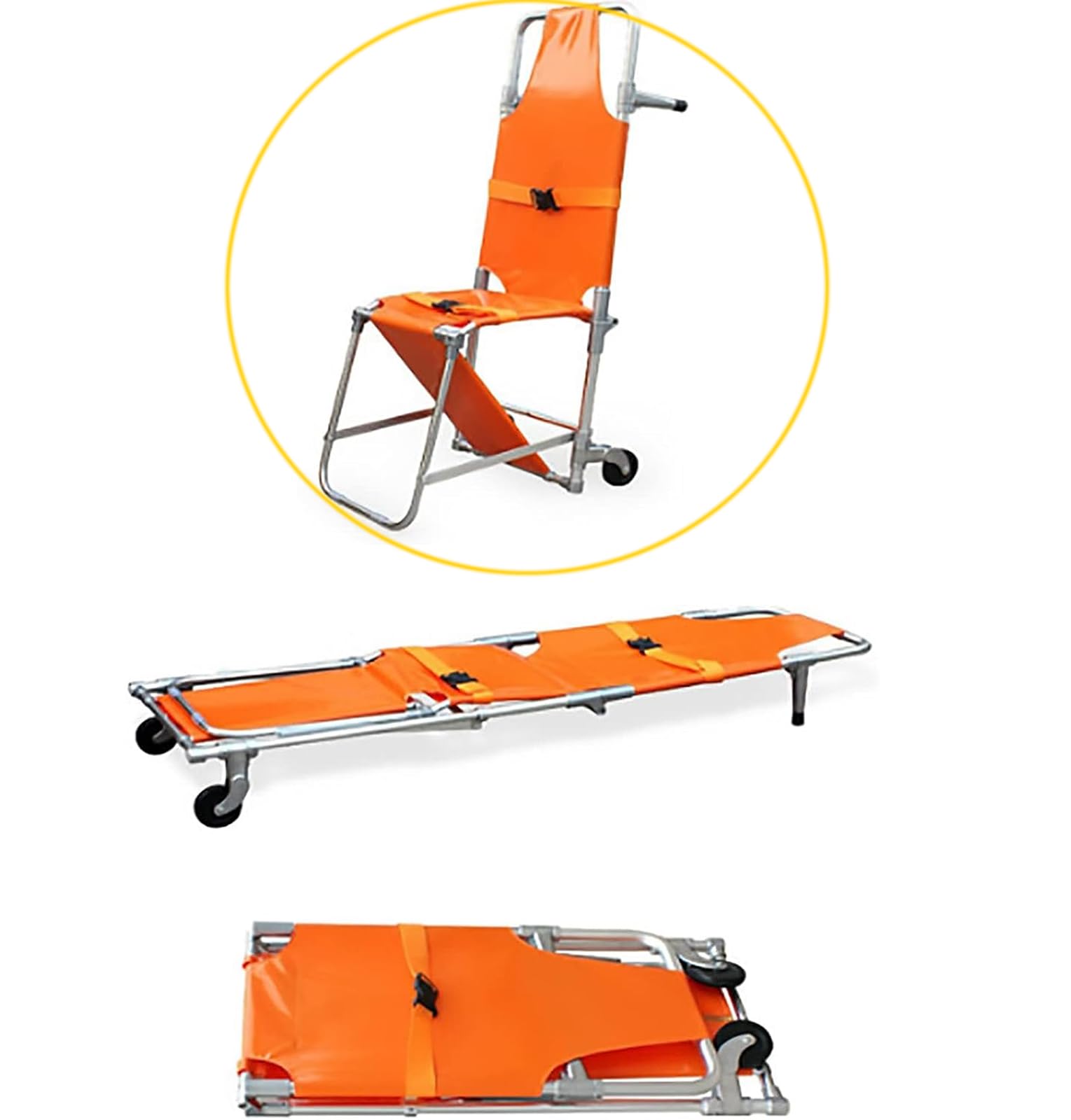 Brancard de Sauvetage d'urgence,Brancard de Chaise Pliante en Aluminium,Facile à transférer sur Le Sol avec 2 Pieds de Support et 2 Roues de Guidage Brancard Pliant au Sol