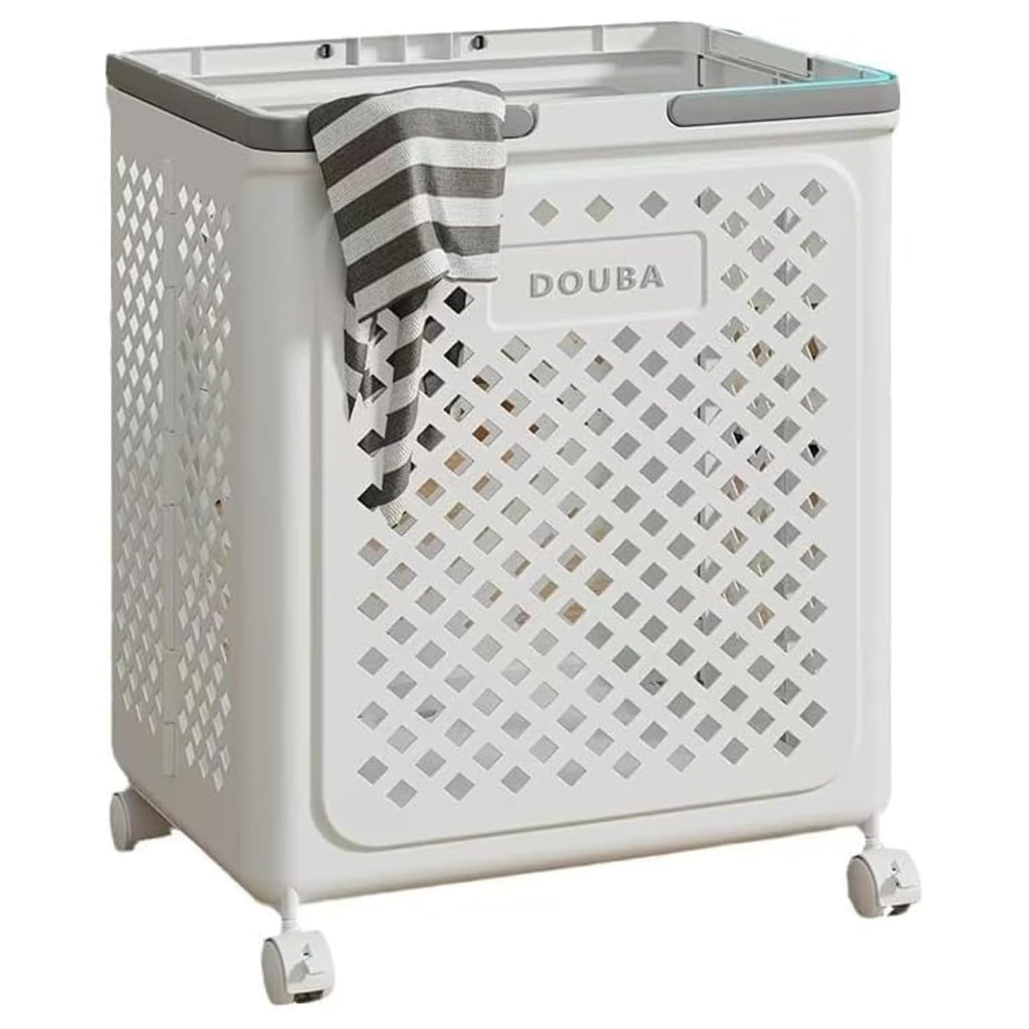 Foldable Plastic Laundry Basket with Wheels 46L Collapsible Clothes Hamper with Lockable Rollers Handle Portable Storage for Home Bathroom Dorm-image-32