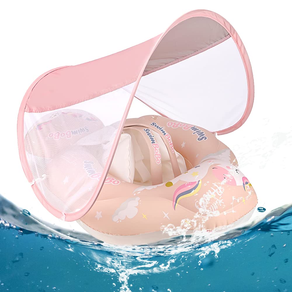 SKJJL Flotador Bebe con Sombrilla, Anillo de Natación Flotador Bebé Piscina, Inflable de 3 a 36 Meses