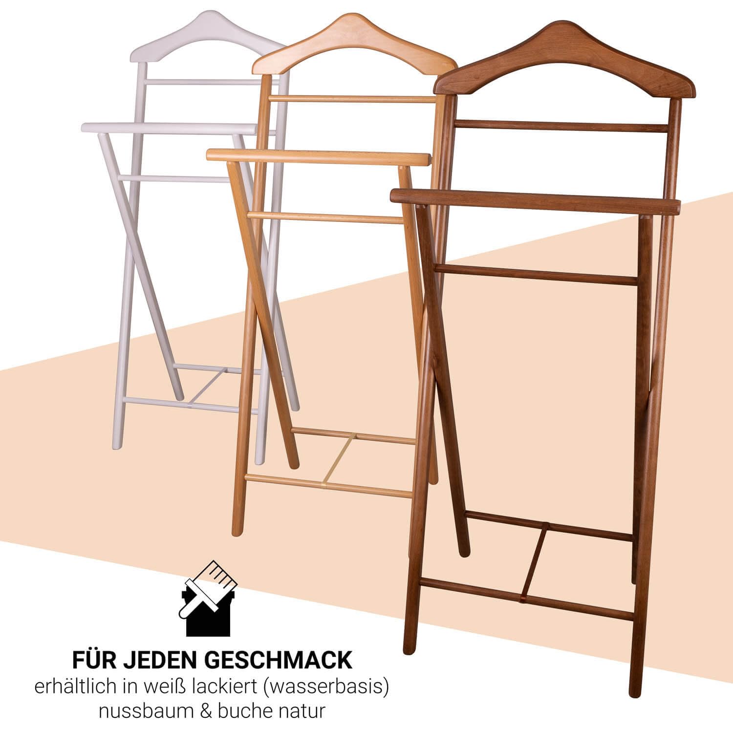 Staboos 2x Herrendiener Kleiderbutler Kleiderständer Stummer Diener aus Holz klappbar und leicht (Nussbaum)
