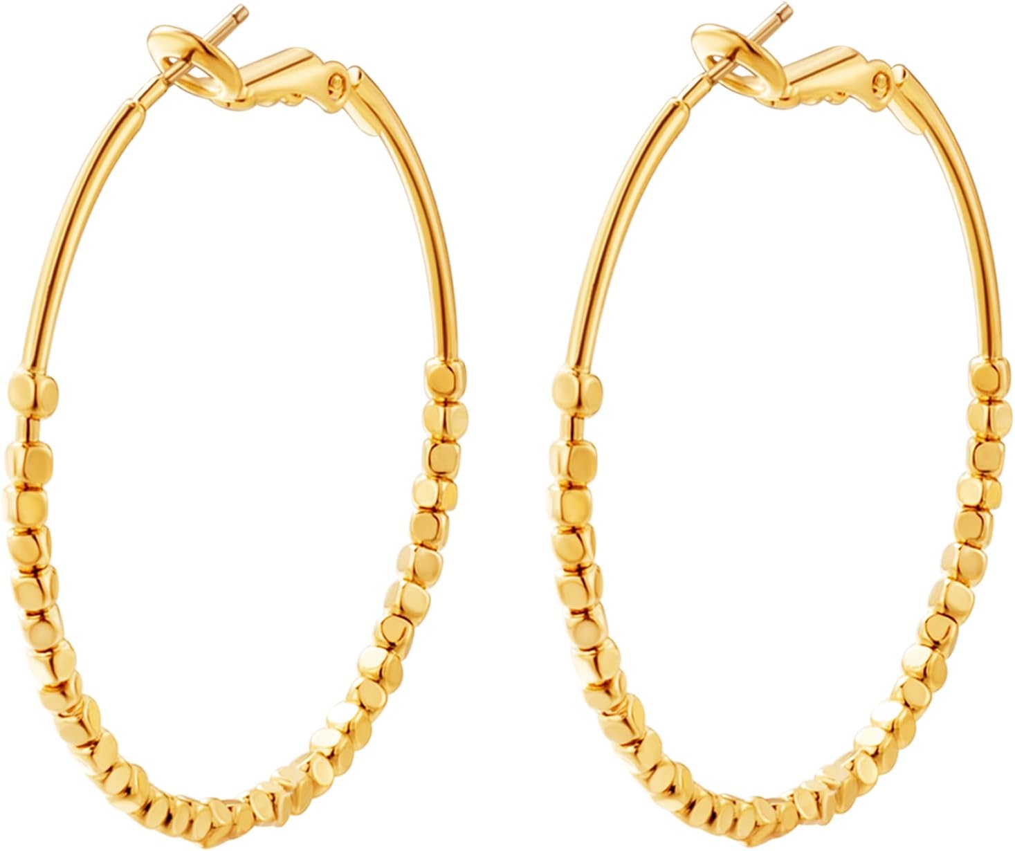 Gold Earrings 14k Gold Plated Hoop Earrings Dainty Pearl hoop Disc Coin Bead Starfish Teardrop Circle Dangle Drop Earrings for Women Hypoallergenic Jewelry Gifts