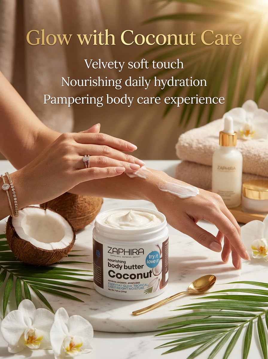 ZAPHIRA Whipped Body Butter For Dry Skin | Deeply Moisturizing Cream For Daily Care | A Botanical-Rich Formula with Hyaluronic Acid & Cacao Butter, non-greasy and melts into the skin.