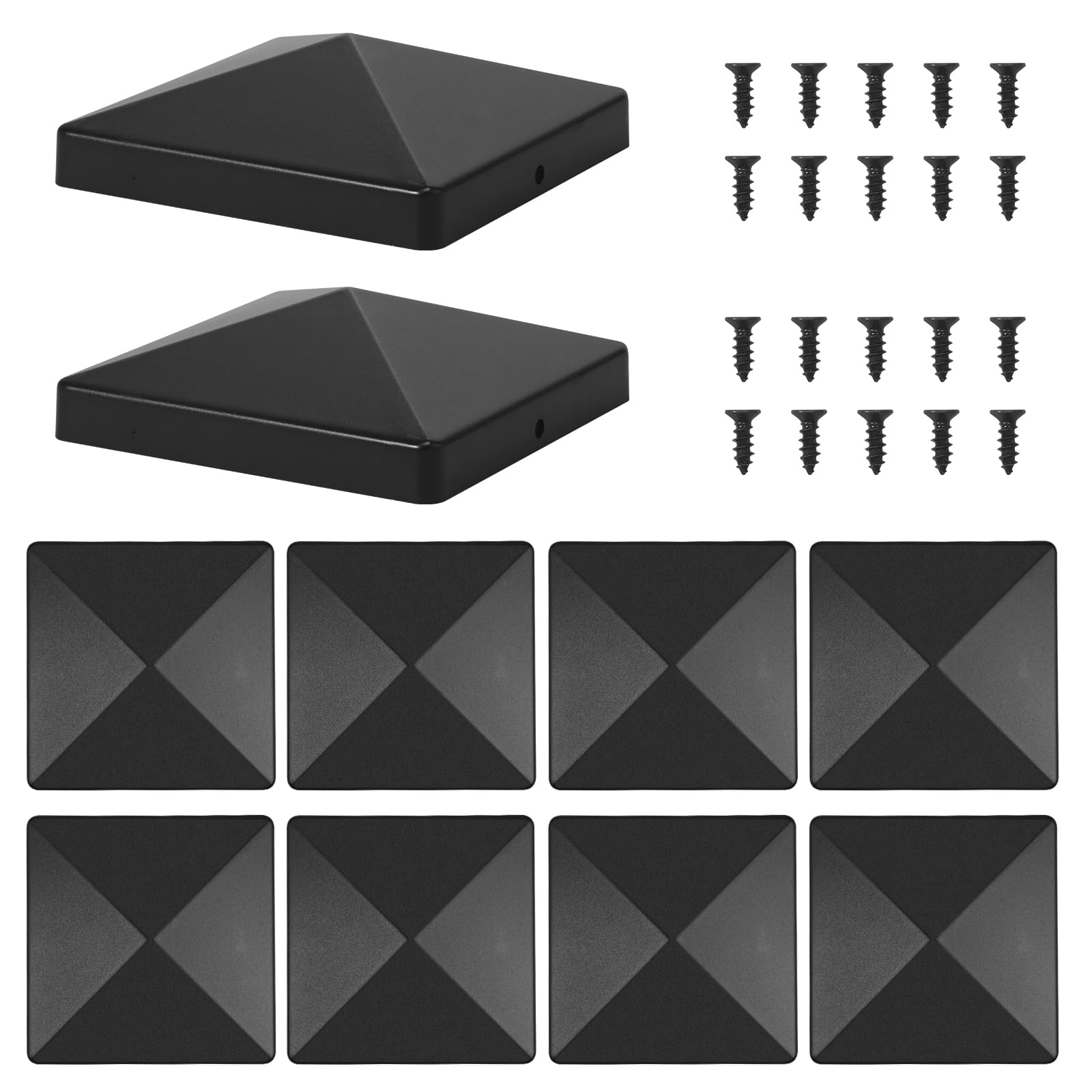 10 tappi per pali di recinzione, 10 x 10 cm, con 20 viti, tappi di protezione in plastica, per pali di recinzione, colore nero, impermeabile, per pali in legno e pali da terrazza (10 pezzi)