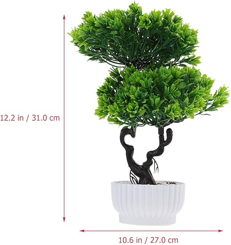 Miniatura 7 de Happyyami 2 piezas de árbol bonsái artificial en maceta, pino japonés sintético, plantas falsas en maceta para el hogar, oficina, escaparate de