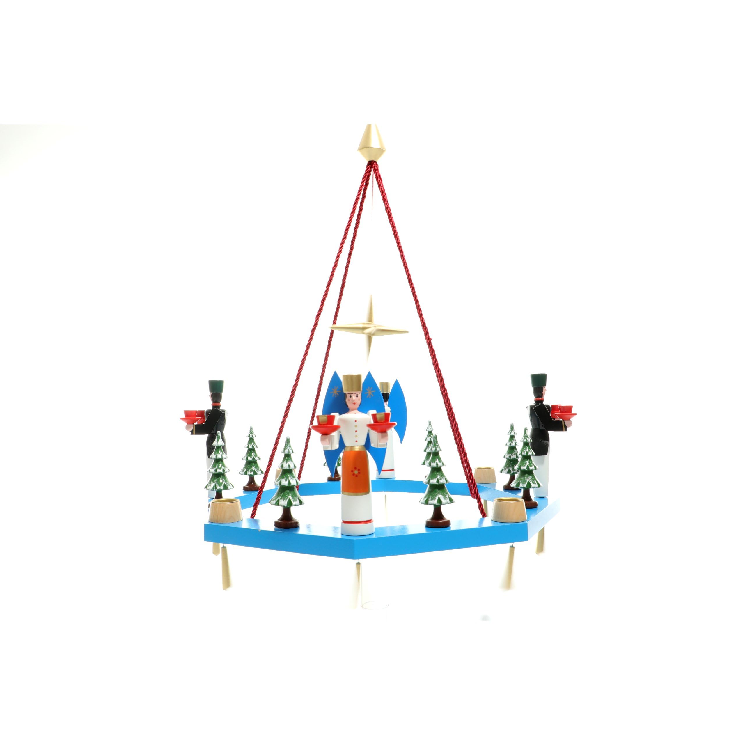 Rudolphs Schatzkiste Lichterkranz Adventskranz blau mit Engel und Bergmann BxT = 38x38cm NEU Leuchter Hängeleuchter Advent Kerzen Dekoration Seiffen Erzgebirge Holz Weihnachten