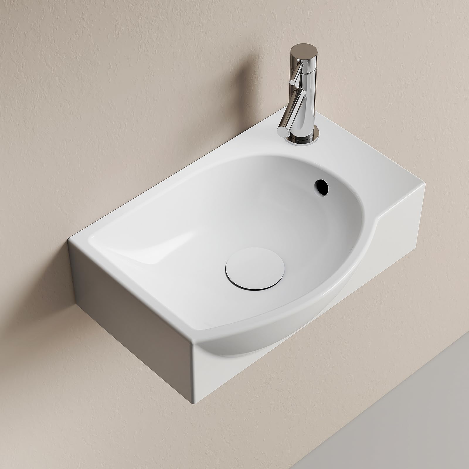 EMKE Lave-Mains pour WC Étroit 40 cm,Robinet à Droite, 405 x 280 x 140 mm | Petit Lavabo Céramique Rectangulaire Blanc Brillant, Petite Vasque Suspendue au Mur Gain de Place(Sans Robinet ni Bonde)