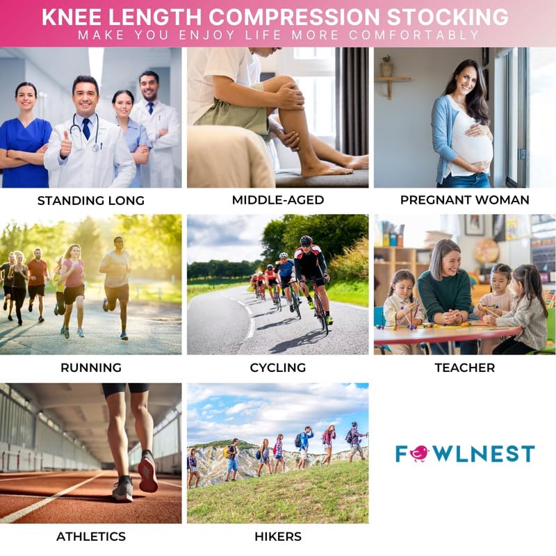 Fowlnest DVT Stockings – Class 2 Medical Compression Stockings (23-32 mmHg) for Varicose Veins, Swelling & Leg Pain – Unisex Knee Length Compression Socks for Men & Women – Beige, Small 3