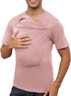 Mens Baby Carrier Shirt Dad Shirt for Men Short Sleeve Pocket Tee Shirts | New Dad Gifts T-Shirt Baby Wearing Skin to Skin Shirts