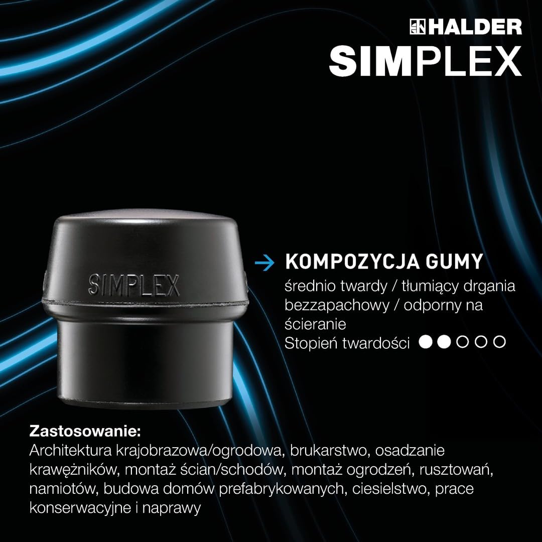 Młotek z miekkim bijakiem SIMPLEX,obuch gumowy/z tworzywa sztucz. 40mm HALDER