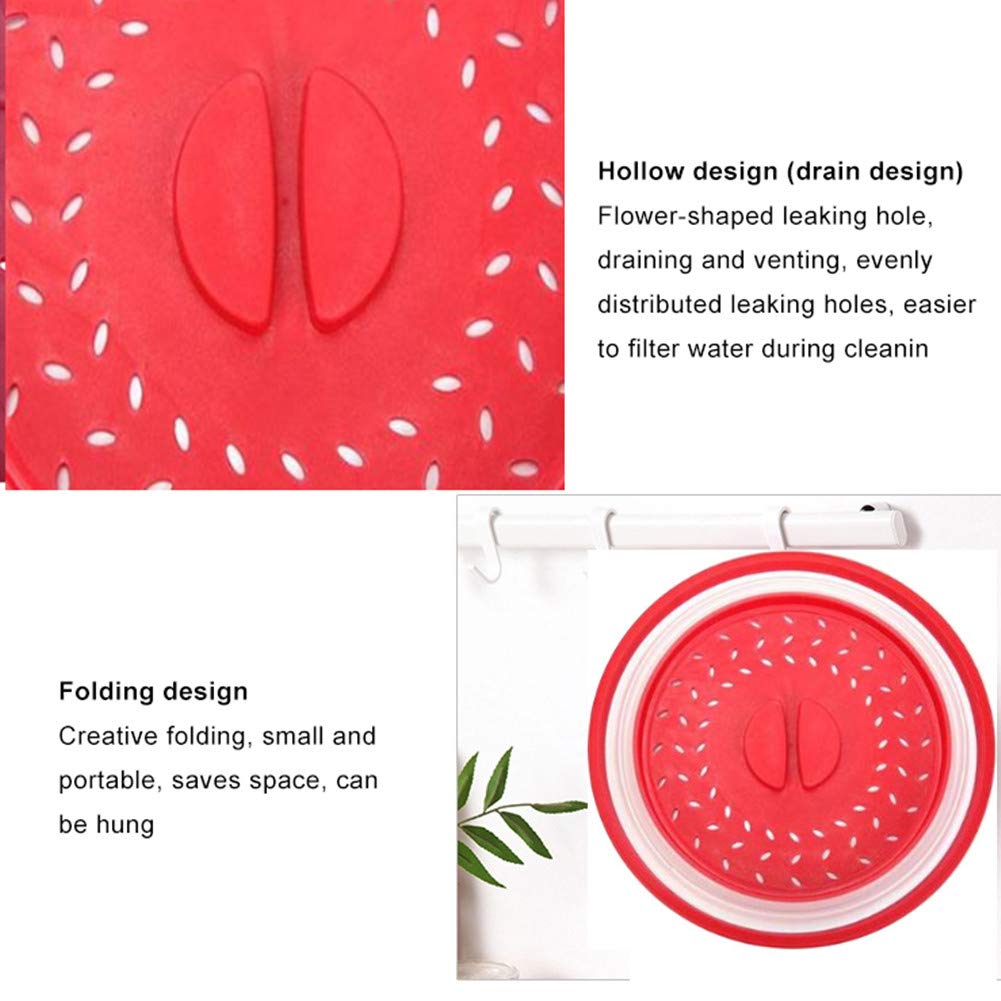2 Coperchi Pieghevoli Per Microonde In Silicone (Rosso E Verde) - Antischizzo E Multiuso Con Manico