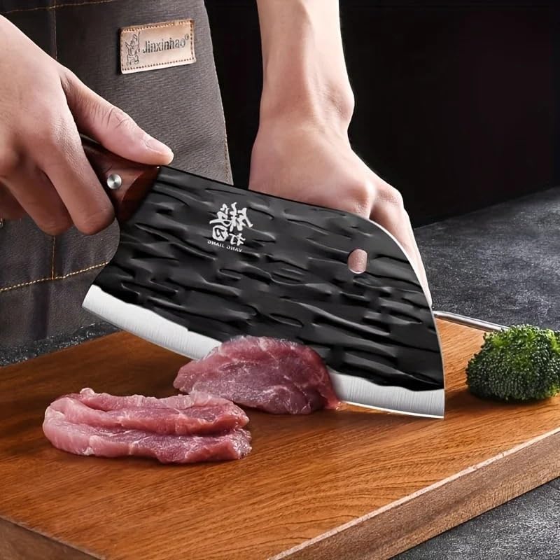 Meat Cleaver,Cleaver Knife 7 Inch Forged Women's Kitchen Knife Kitchen Household Meat Slicing Knife Sharp Stainless Steel Machete Chopping, LAMAJIGA5844