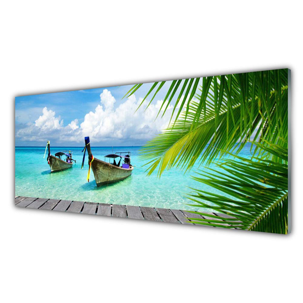Tableau Mural Moderne Bateau Paysage Mer - Impression sur Verre Trempé 125x50cm Tulup