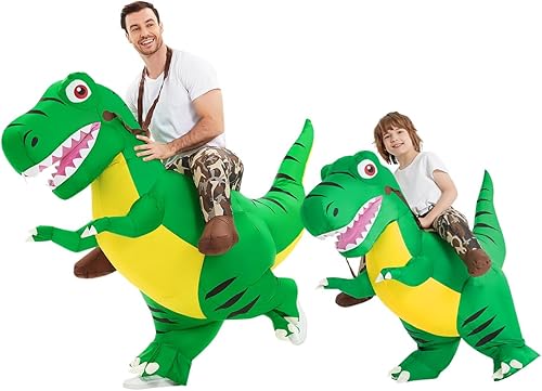 COMIN Disfraz inflable de dinosaurio para niños, disfraz de dinosaurio inflable de T-Rex, vestido divertido verde para fiesta de Halloween