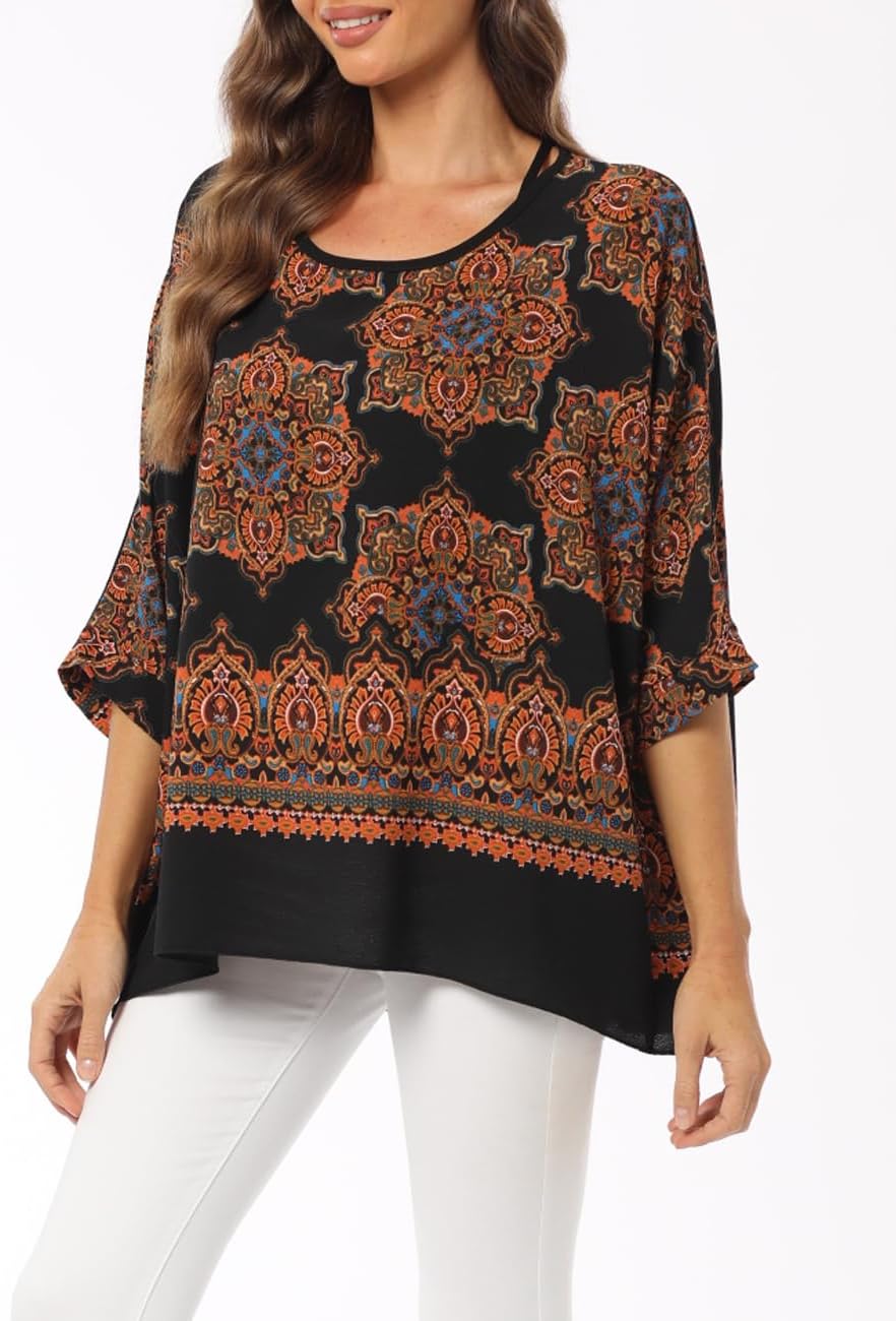 Plus Summer Batwing Sheer Chiffon Blouse Shirt for Women Flowy High Low Colorful Boho Tunic Cover up - Image 3