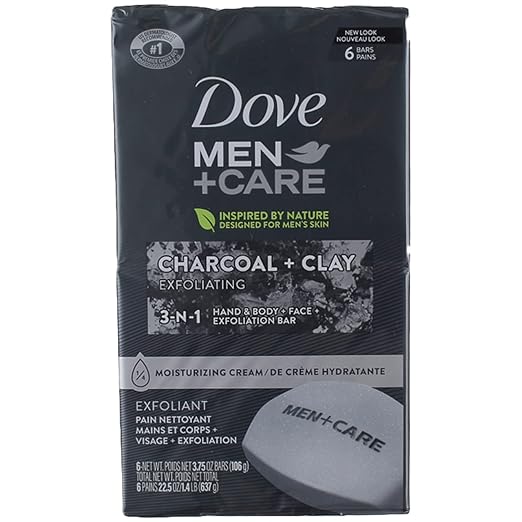 Dove, Men Bar Soap Charcoal + Clay, 4 Ounce (Pack of 6
