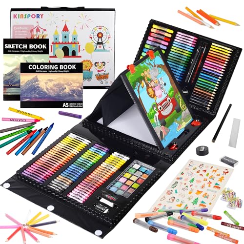 KINSPORY 290 sztuk Zestaw artystyczny dla dzieci, Deluxe pudełko malarskie