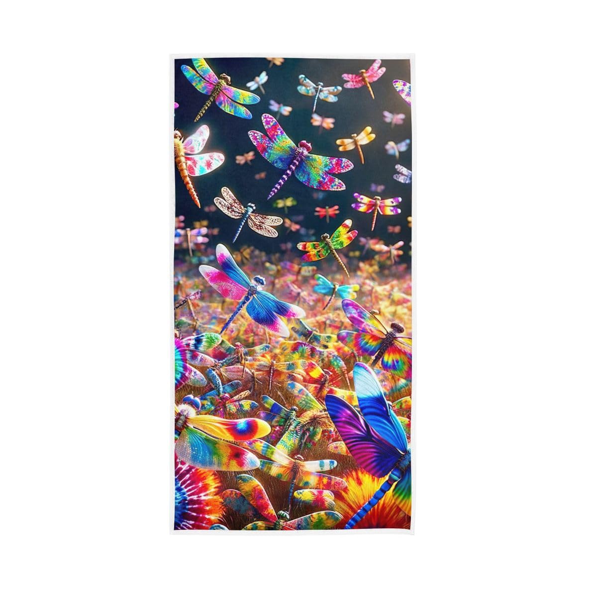 LSRCPD Tie Dye Dragonflies Hand Towel, Multipurpose Cotton Hand Towels for Hand, Face, Hair, Bath 15 x 30 Inches