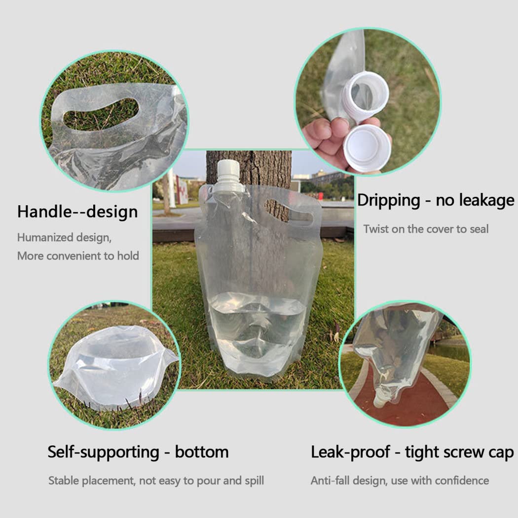 Paquete de 5 Bidón de Agua Plegable, Bolsas de Agua Plásticos Libres de Bpa Plegables, Recipiente de Agua Potable Portátil 2L para Senderismo Camping Picnic Viaje Barbacoa Acampar