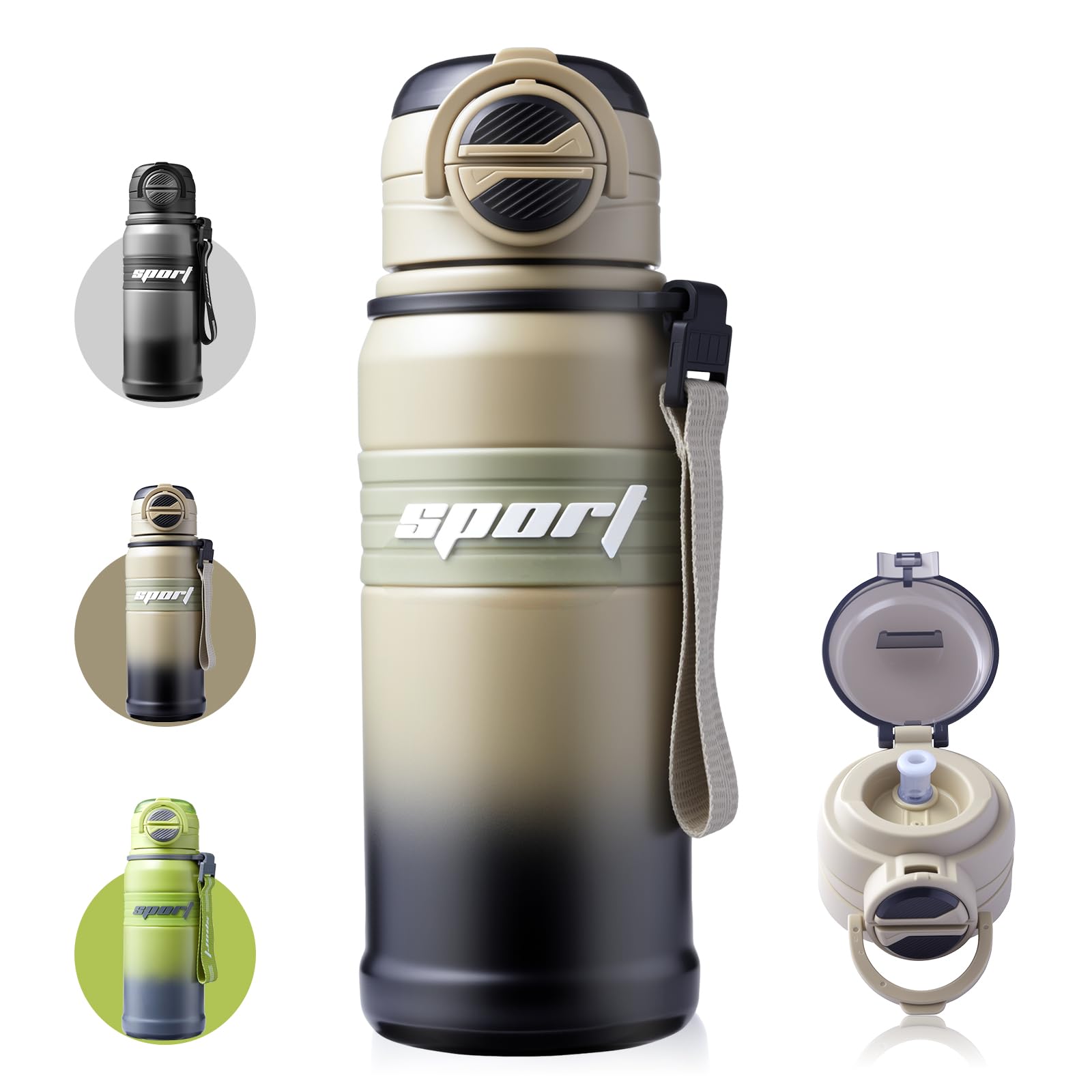 Homealexa Insulated Water Bottle 680 ml Stainless Steel Sports Mug Leak-Proof BPA-Free with Straw Drinking Bottle for Gym Travel Outdoor